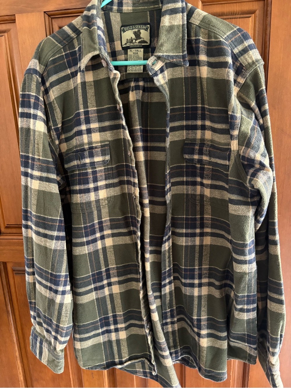 Field & Stream Olive, Navy & Cream Plaid THICK Flannel Shirt